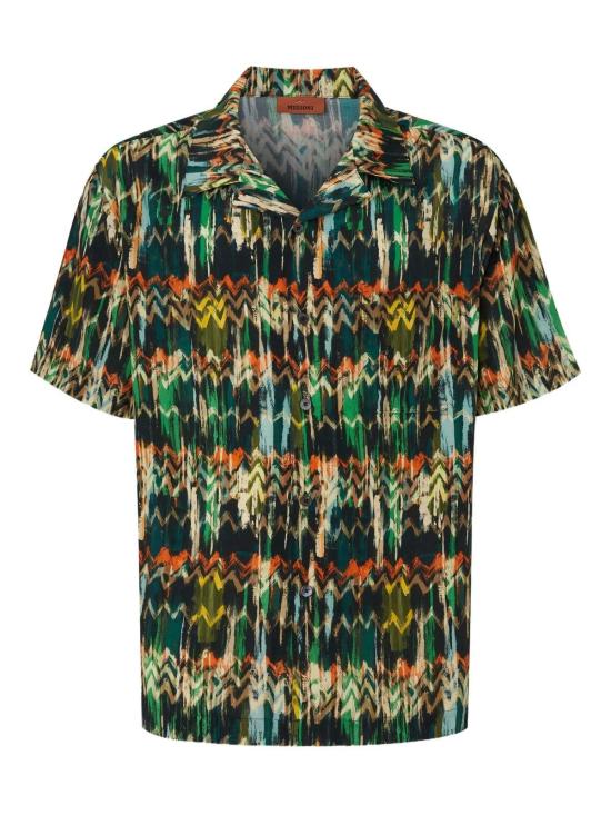  미소니 반팔 셔츠 반팔 셔츠 그린 멀티 - MISSONI