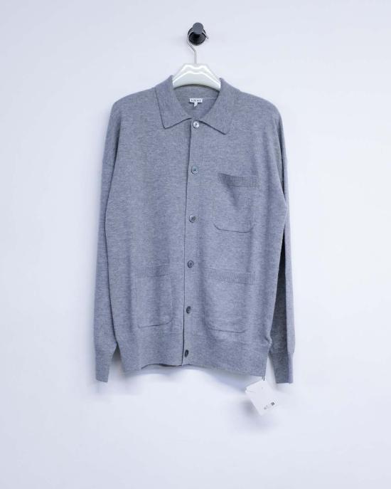  로에베 가디건 그레이 멜란지 울 포켓 카디건 - LOEWE