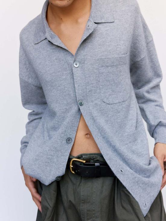  로에베 가디건 그레이 멜란지 울 포켓 카디건