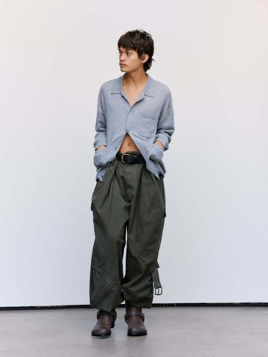  로에베 가디건 그레이 멜란지 울 포켓 카디건 - LOEWE