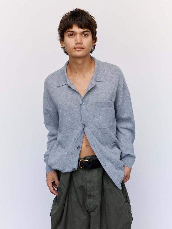  로에베 가디건 그레이 멜란지 울 포켓 카디건 - LOEWE