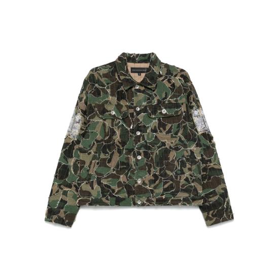25SS 후 디싸이즈 워 데님 자켓 CAMO TRUCKER OLIVE GREEN BROWN