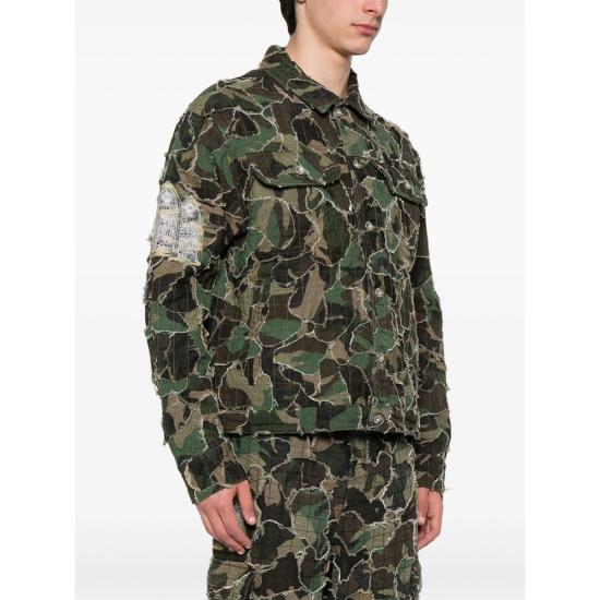 25SS 후 디싸이즈 워 데님 자켓 CAMO TRUCKER OLIVE GREEN BROWN - WHO DECIDES WAR