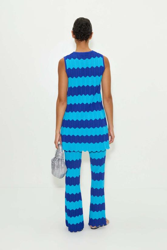  사이먼밀러 숏 원피스 사이먼 밀러 모지 니트 미니 드레스 블루 토널 웨이브 스트라이프 - SIMONMILLER