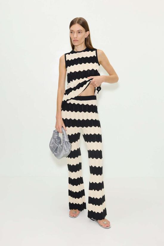  사이먼밀러 스트레이트 팬츠 사이먼 밀러 모지 니트 팬츠 블랙/마카다미아 웨이브 스트라이프 - SIMONMILLER