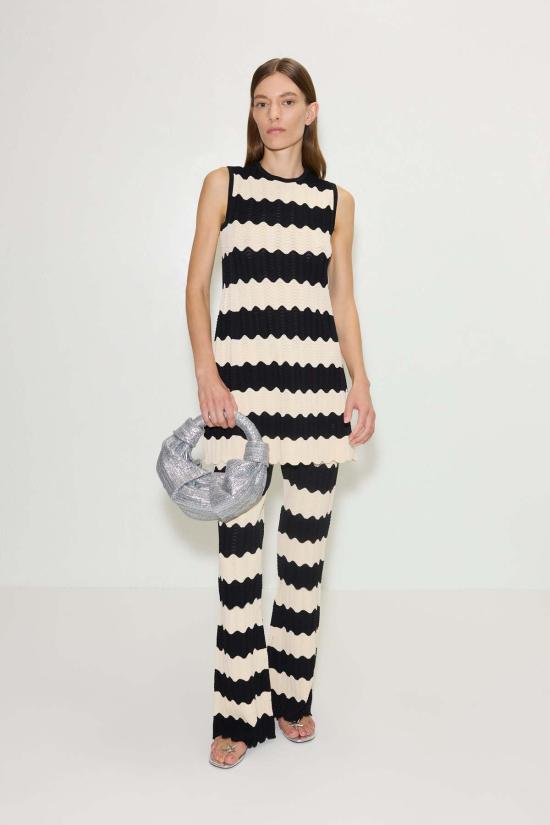  사이먼밀러 스트레이트 팬츠 사이먼 밀러 모지 니트 팬츠 블랙/마카다미아 웨이브 스트라이프 - SIMONMILLER