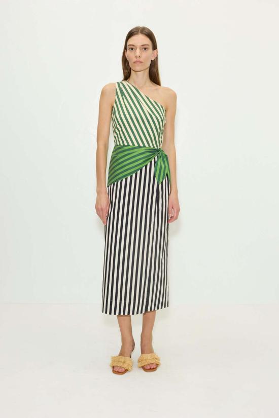  사이먼밀러 숏 원피스 사이먼 밀러 벨렘 팝린 미디 드레스 그린 멀티 스트라이프 콤보 - SIMONMILLER