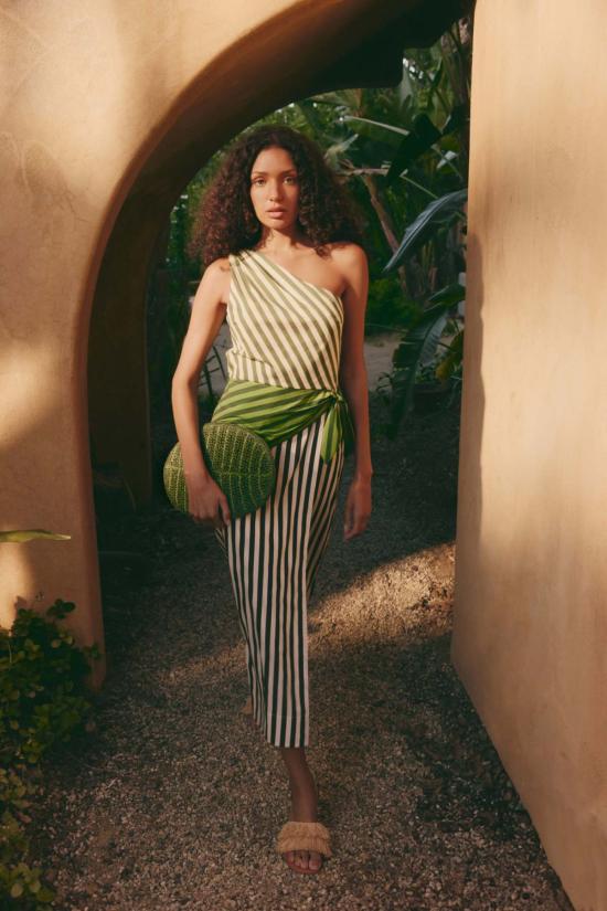  사이먼밀러 숏 원피스 사이먼 밀러 벨렘 팝린 미디 드레스 그린 멀티 스트라이프 콤보