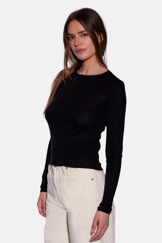  더 타일 클럽 긴팔 티셔츠 타일 클럽 실비아 실크 헨리 - THE TILE CLUB