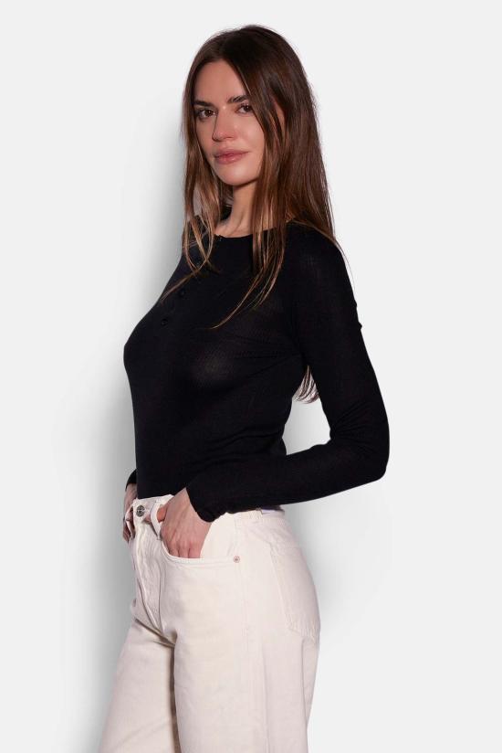  더 타일 클럽 긴팔 티셔츠 타일 클럽 실비아 실크 헨리 - THE TILE CLUB