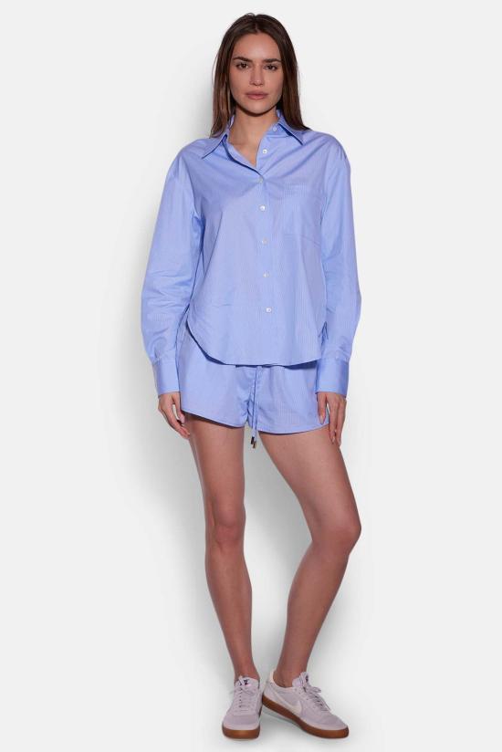  더 타일 클럽 셔츠 타일 클럽 릴리 팝린 보이프렌드 셔츠 씬 블루 스트라이프 - THE TILE CLUB