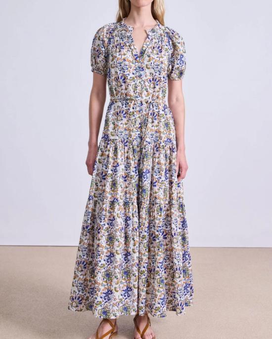  어피스 어파트 롱 원피스 어피스 아파트 마짜 맥시 드레스 바틱 플로럴 크림 - APIECE APART