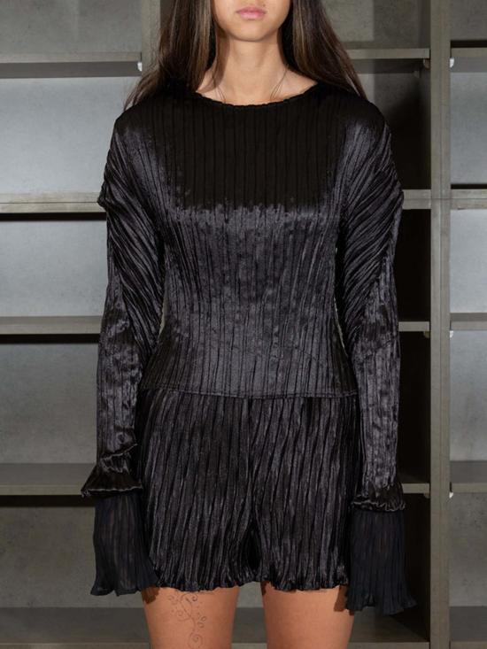  Nin Studio 긴팔 티셔츠 닌 스튜디오 심플 플리츠  블랙 - OTHER BRANDS