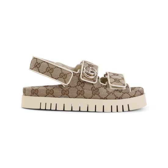  구찌 GG 슈프림 벨크로 스트랩 캔버스 샌들 816630FAD9F9753 BEIGE DARK BROWN DOM