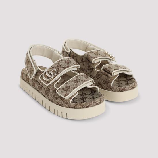  구찌 GG 슈프림 벨크로 스트랩 캔버스 샌들 816630FAD9F9753 BEIGE DARK BROWN DOM - GUCCI