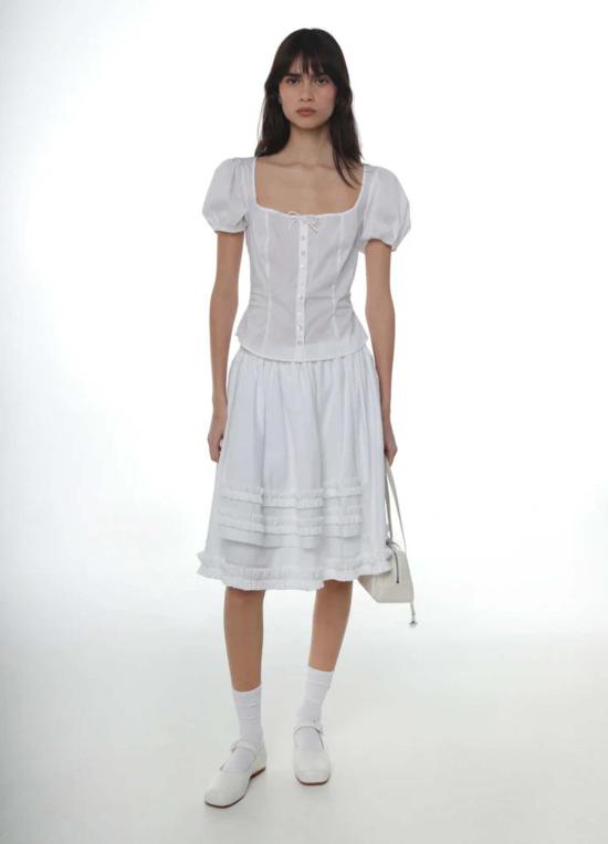  샌디리앙 미디 스커트 샌디 리앙 앙리 스커트 화이트