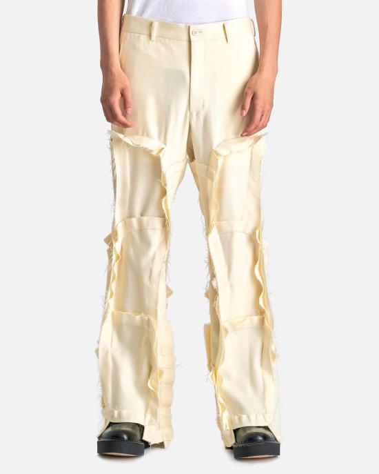  꼼데가르송 스트레이트 팬츠 Comme Des Garçons 패널 울 블렌드  크림 - COMME DES GARCONS