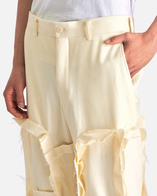  꼼데가르송 스트레이트 팬츠 Comme Des Garçons 패널 울 블렌드  크림 - COMME DES GARCONS