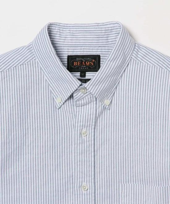  빔스 탑 플러스 B.D. 반팔 캔디 스트라이프 셔츠 블루 - BEAMS