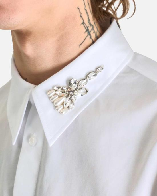  시몬로샤 긴팔 셔츠 시몬 로샤 클래식핏  터보 엠블럼 화이트/펄 - SIMONE ROCHA