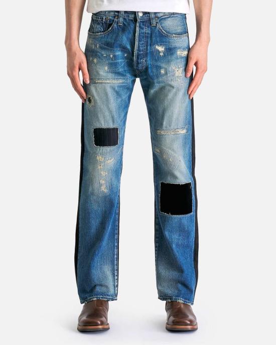  와타나베 준야 데님 팬츠 준야 와타나베 패치워크 데님 핀스트라이프 블랙