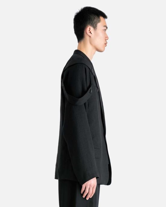  요지 야마모토 수트 자켓 Yohji Yamamoto Pour Homme J 싱글 버튼 숄더 견장 재킷 블랙 - YOHJI YAMAMOTO