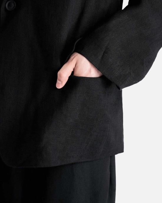  요지 야마모토 수트 자켓 Yohji Yamamoto Pour Homme J 싱글 버튼 숄더 견장 재킷 블랙 - YOHJI YAMAMOTO