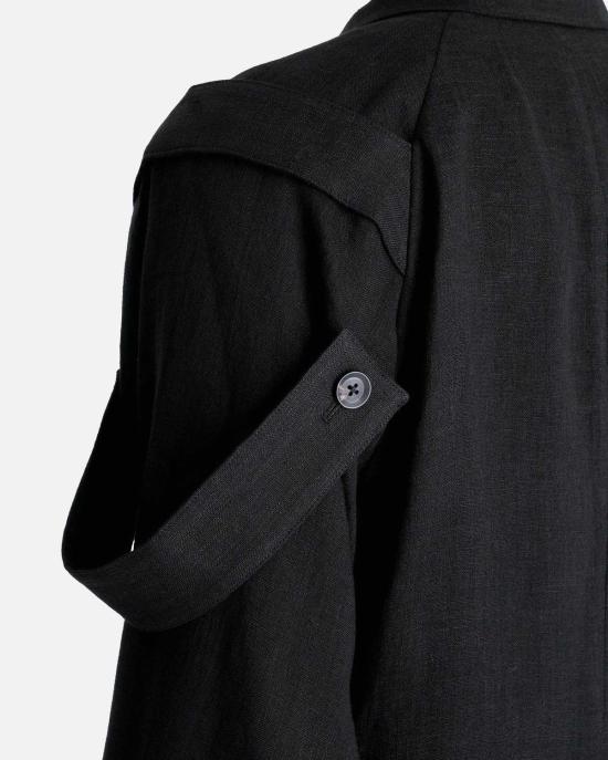  요지 야마모토 수트 자켓 Yohji Yamamoto Pour Homme J 싱글 버튼 숄더 견장 재킷 블랙 - YOHJI YAMAMOTO