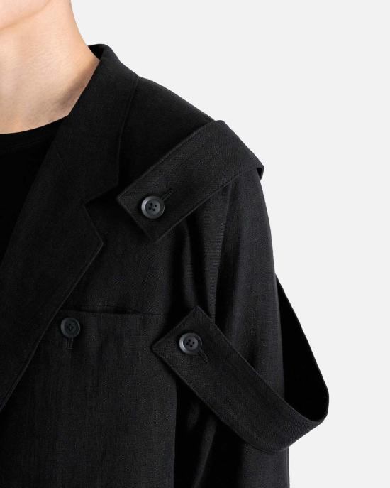  요지 야마모토 수트 자켓 Yohji Yamamoto Pour Homme J 싱글 버튼 숄더 견장 재킷 블랙 - YOHJI YAMAMOTO