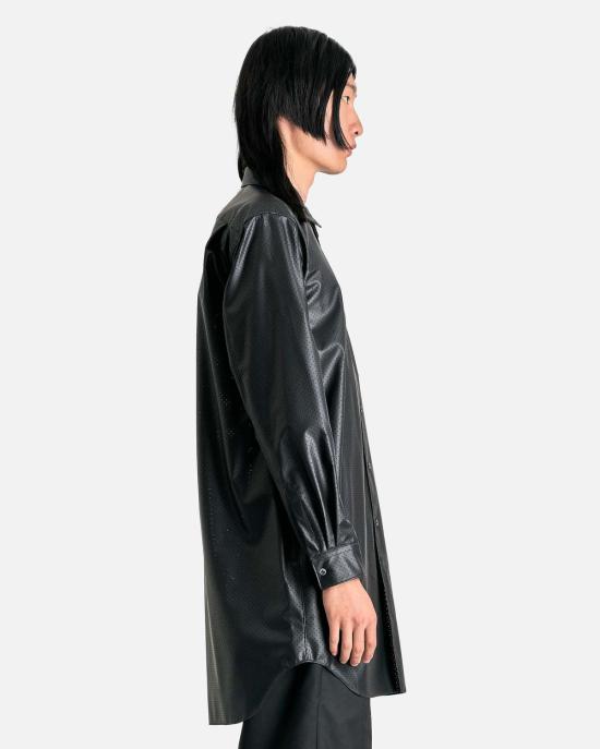  꼼데가르송 긴팔 셔츠 Comme Des Garçons 퍼포레이티드 인조 가죽  블랙 - COMME DES GARCONS