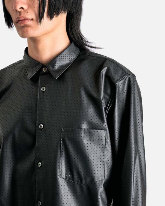  꼼데가르송 긴팔 셔츠 Comme Des Garçons 퍼포레이티드 인조 가죽  블랙 - COMME DES GARCONS