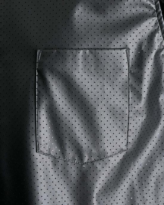  꼼데가르송 긴팔 셔츠 Comme Des Garçons 퍼포레이티드 인조 가죽  블랙 - COMME DES GARCONS