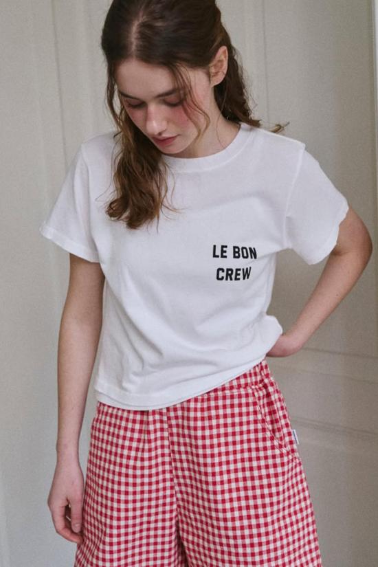  르 본 숍 데님 숏팬츠 시티 쇼츠 레드 깅엄 - Le Bon Shoppe