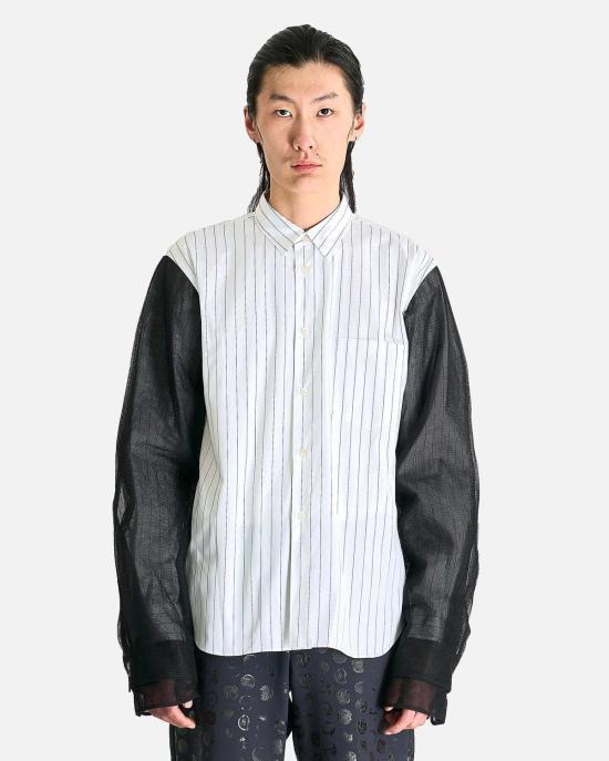  꼼데가르송 긴팔 셔츠 Comme Des Garçons 레이어드 스트라이프 롱슬리브 버튼업 화이트/블랙