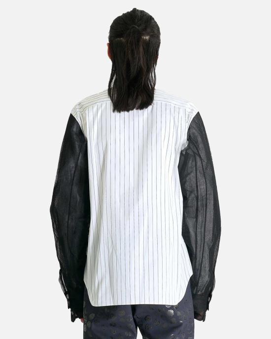  꼼데가르송 긴팔 셔츠 Comme Des Garçons 레이어드 스트라이프 롱슬리브 버튼업 화이트/블랙 - COMME DES GARCONS
