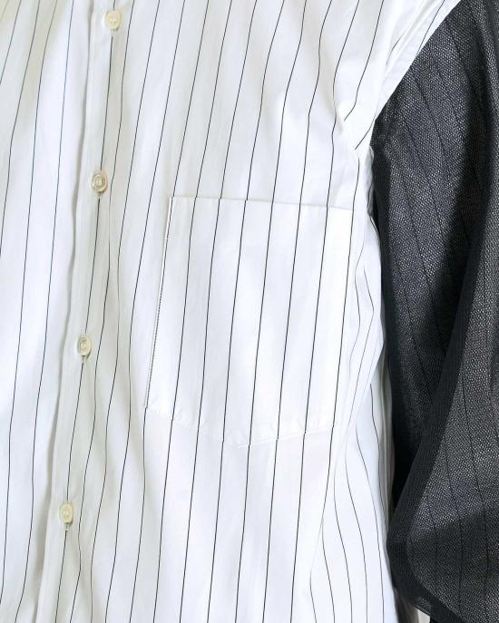  꼼데가르송 긴팔 셔츠 Comme Des Garçons 레이어드 스트라이프 롱슬리브 버튼업 화이트/블랙 - COMME DES GARCONS