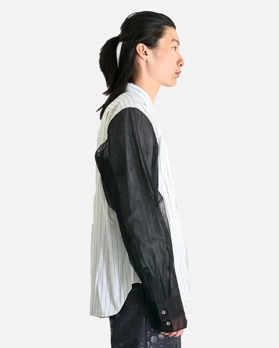  꼼데가르송 긴팔 셔츠 Comme Des Garçons 레이어드 스트라이프 롱슬리브 버튼업 화이트/블랙 - COMME DES GARCONS