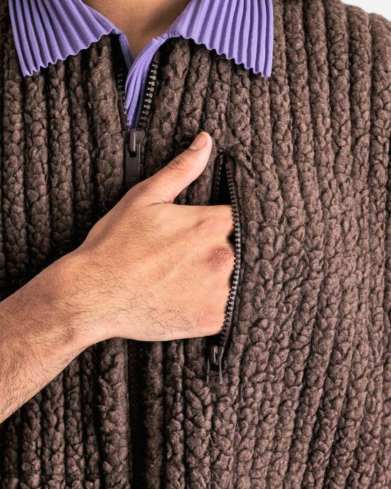  이세이 미야케 베스트 플리스 플리츠 조끼 브라운 - ISSEY MIYAKE