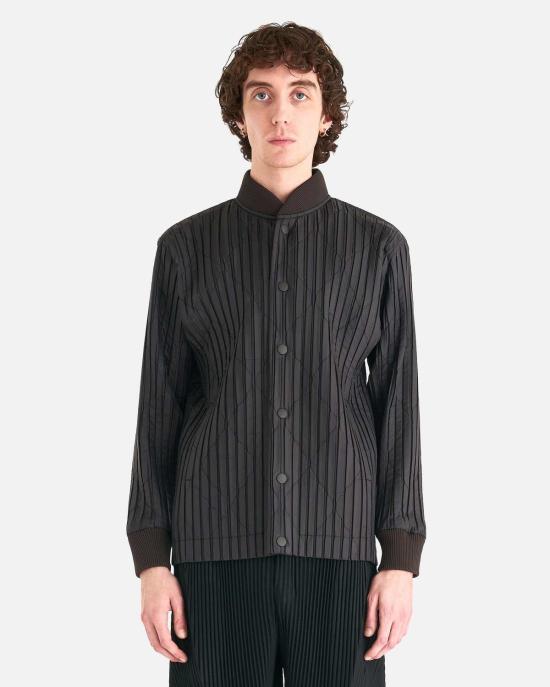  이세이 미야케 긴팔 셔츠 Homme Plisse Issey Miyake 패딩 플리츠 블루종 브라운