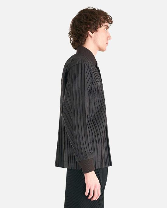  이세이 미야케 긴팔 셔츠 Homme Plisse Issey Miyake 패딩 플리츠 블루종 브라운 - ISSEY MIYAKE