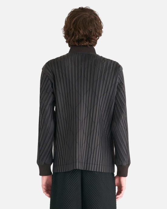  이세이 미야케 긴팔 셔츠 Homme Plisse Issey Miyake 패딩 플리츠 블루종 브라운 - ISSEY MIYAKE
