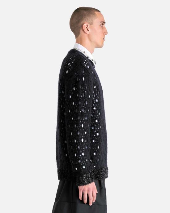  시몬로샤 스웨터 시몬 로샤 니트 점퍼 틴셀 트림 라이트 그레이 - SIMONE ROCHA