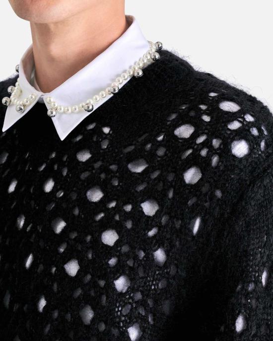  시몬로샤 스웨터 시몬 로샤 니트 점퍼 틴셀 트림 라이트 그레이 - SIMONE ROCHA