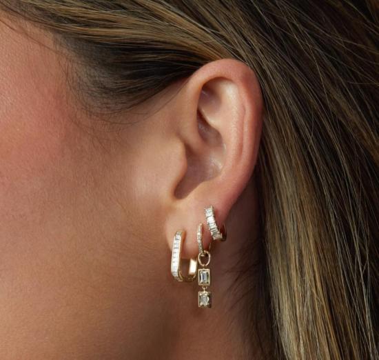  EF 컬렉션 이어링 Ef 컬렉션 14K 옐로우 골드 다이아몬드 바게트 점보 롤라 허기 귀걸이 - EF COLLECTION