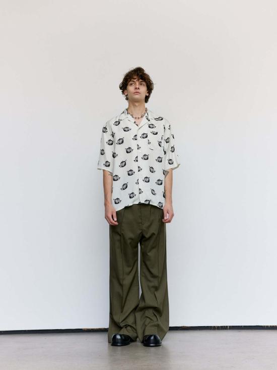  마르니 긴팔 셔츠 글래스 플루이드 비스코스 울프 모티프 캠프 칼라 - MARNI