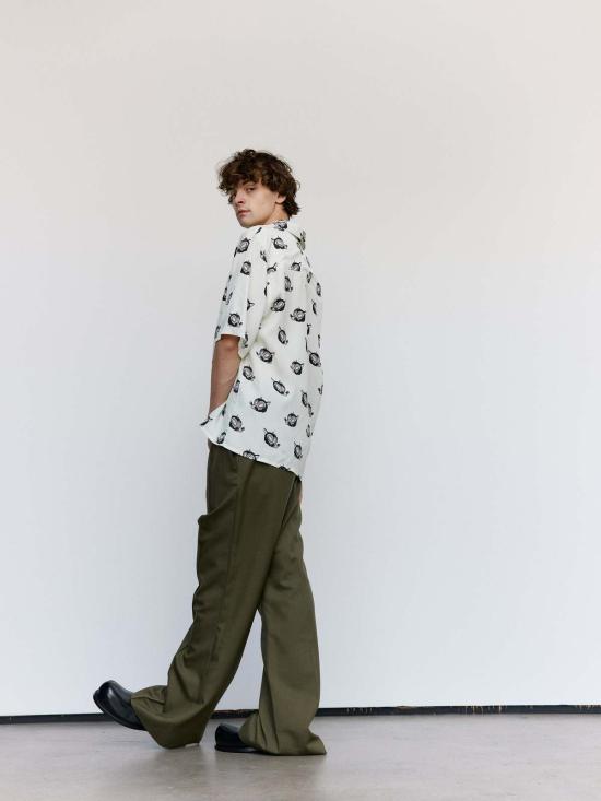  마르니 긴팔 셔츠 글래스 플루이드 비스코스 울프 모티프 캠프 칼라 - MARNI