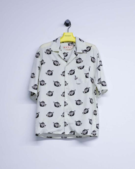  마르니 긴팔 셔츠 글래스 플루이드 비스코스 울프 모티프 캠프 칼라 - MARNI