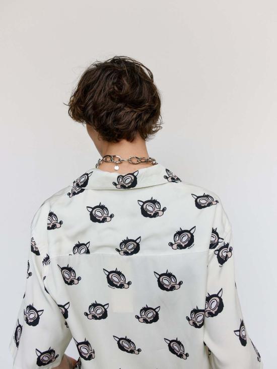  마르니 긴팔 셔츠 글래스 플루이드 비스코스 울프 모티프 캠프 칼라 - MARNI