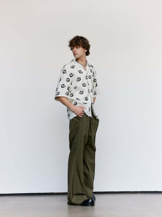  마르니 긴팔 셔츠 글래스 플루이드 비스코스 울프 모티프 캠프 칼라 - MARNI