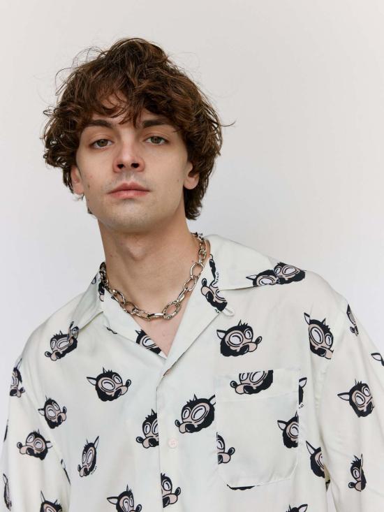  마르니 긴팔 셔츠 글래스 플루이드 비스코스 울프 모티프 캠프 칼라